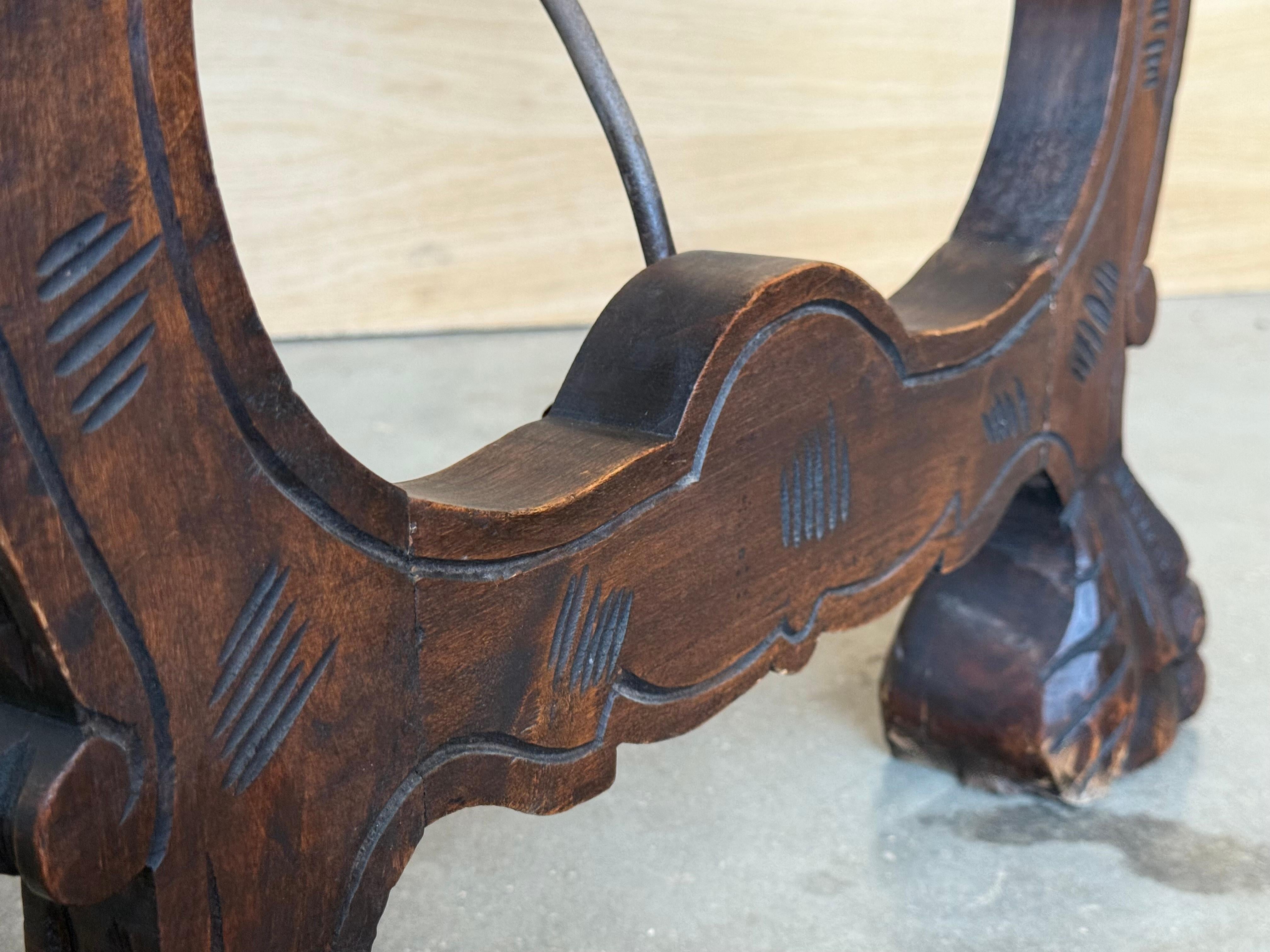 Side Table of Walnut with Carved Lyre Legs and Top, Spanish, 19th Century For Sale 8