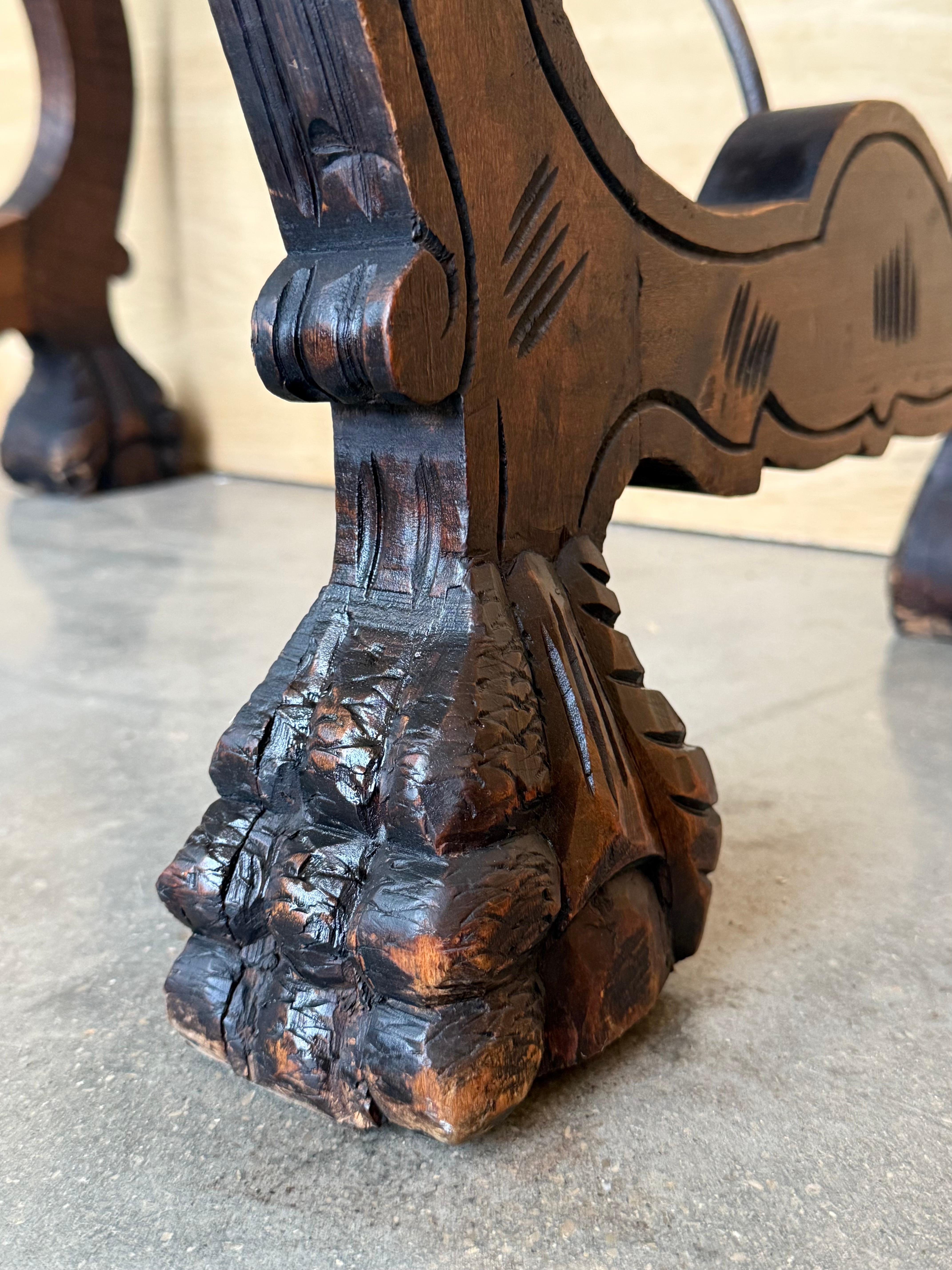 Side Table of Walnut with Carved Lyre Legs and Top, Spanish, 19th Century For Sale 9