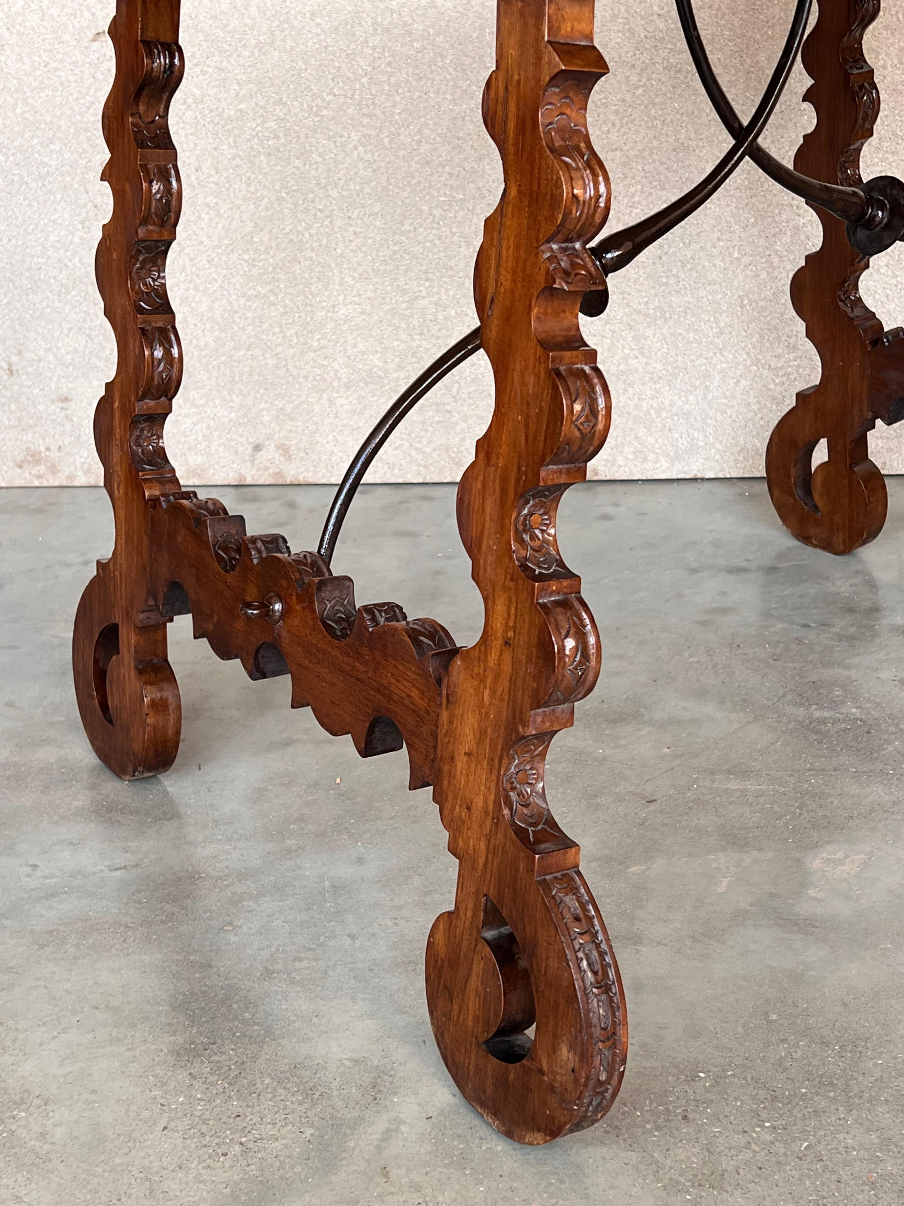 Side Table of Walnut with Carved Lyre Legs and Top, Spanish, 19th Century For Sale 10