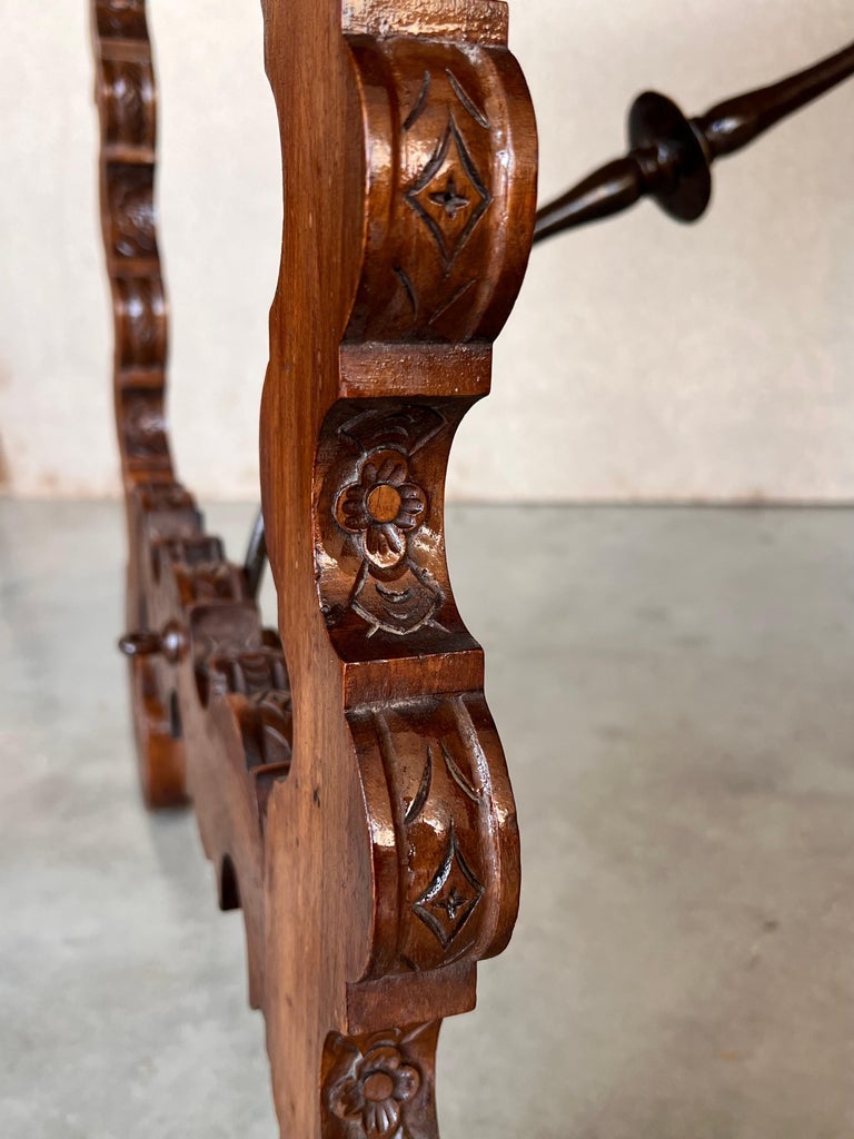 Side Table of Walnut with Carved Lyre Legs and Top, Spanish, 19th Century For Sale 12