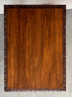 Side Table of Walnut with Carved Lyre Legs and Top, Spanish, 19th Century