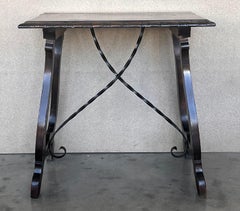 Side Table of Walnut with Carved Lyre Legs and Top, Spanish, 19th Century