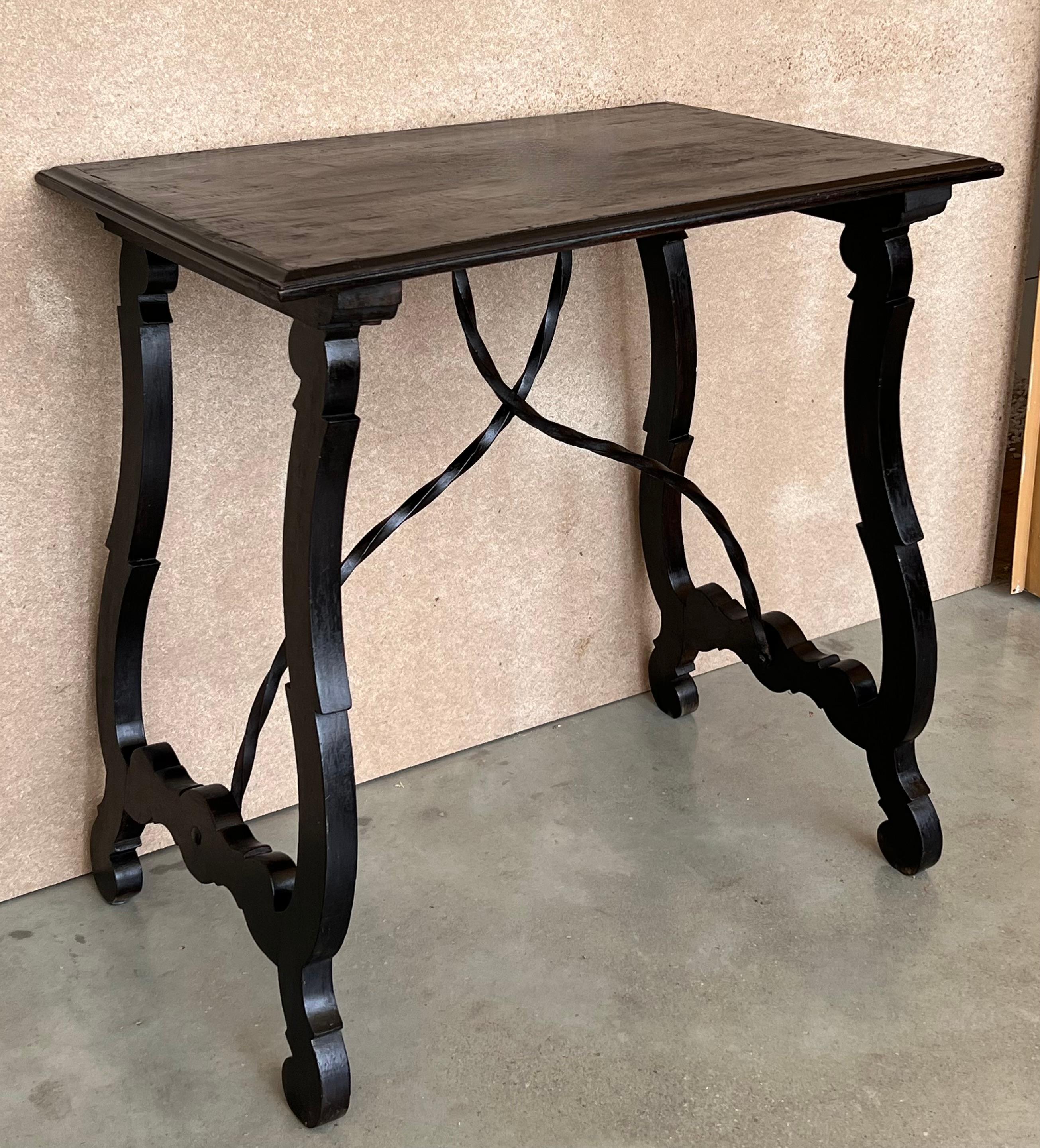 Side Table of Walnut with Carved Lyre Legs and Top, Spanish, 19th Century For Sale 1