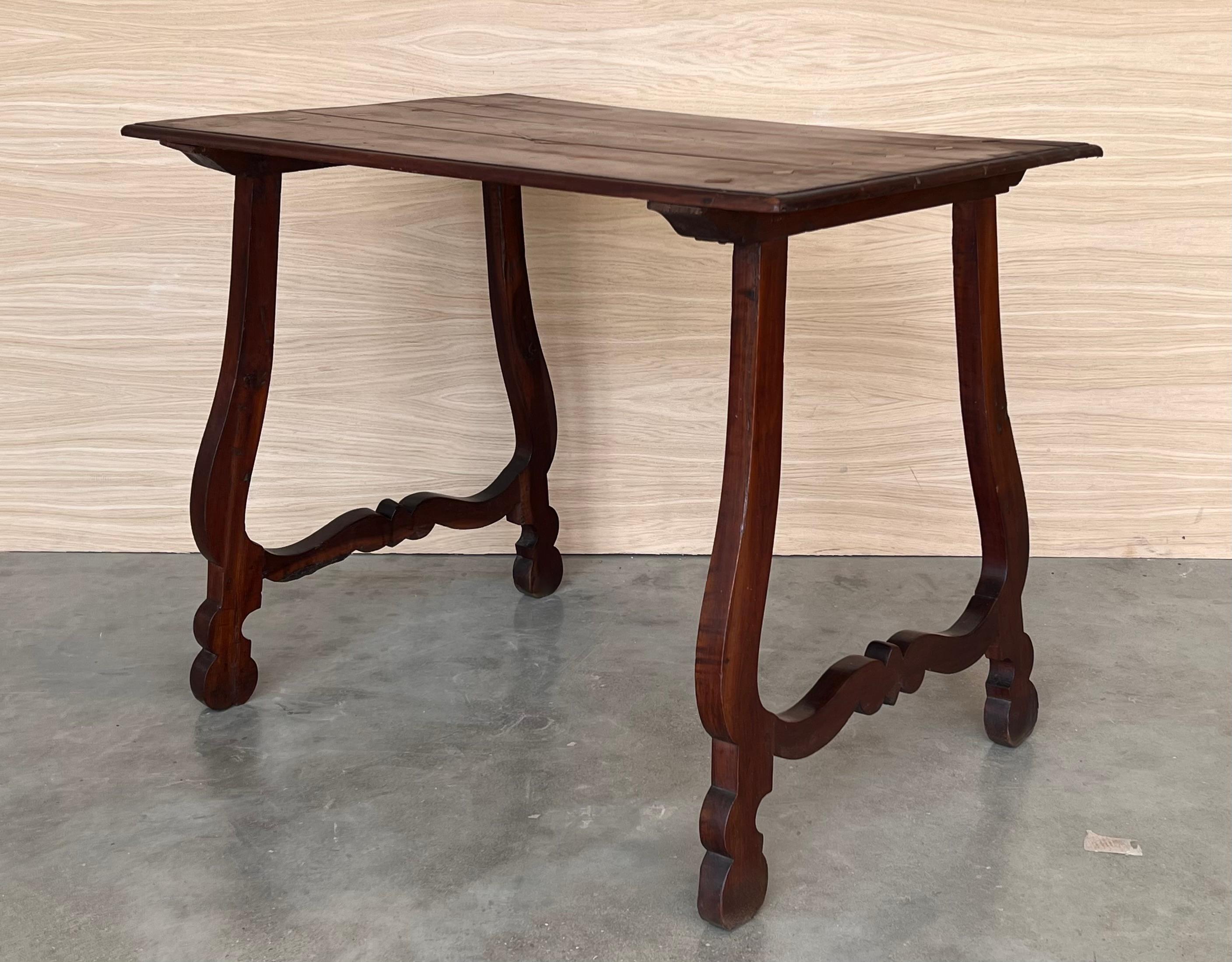 Side Table of Walnut with Carved Lyre Legs and Top, Spanish, 19th Century For Sale 2