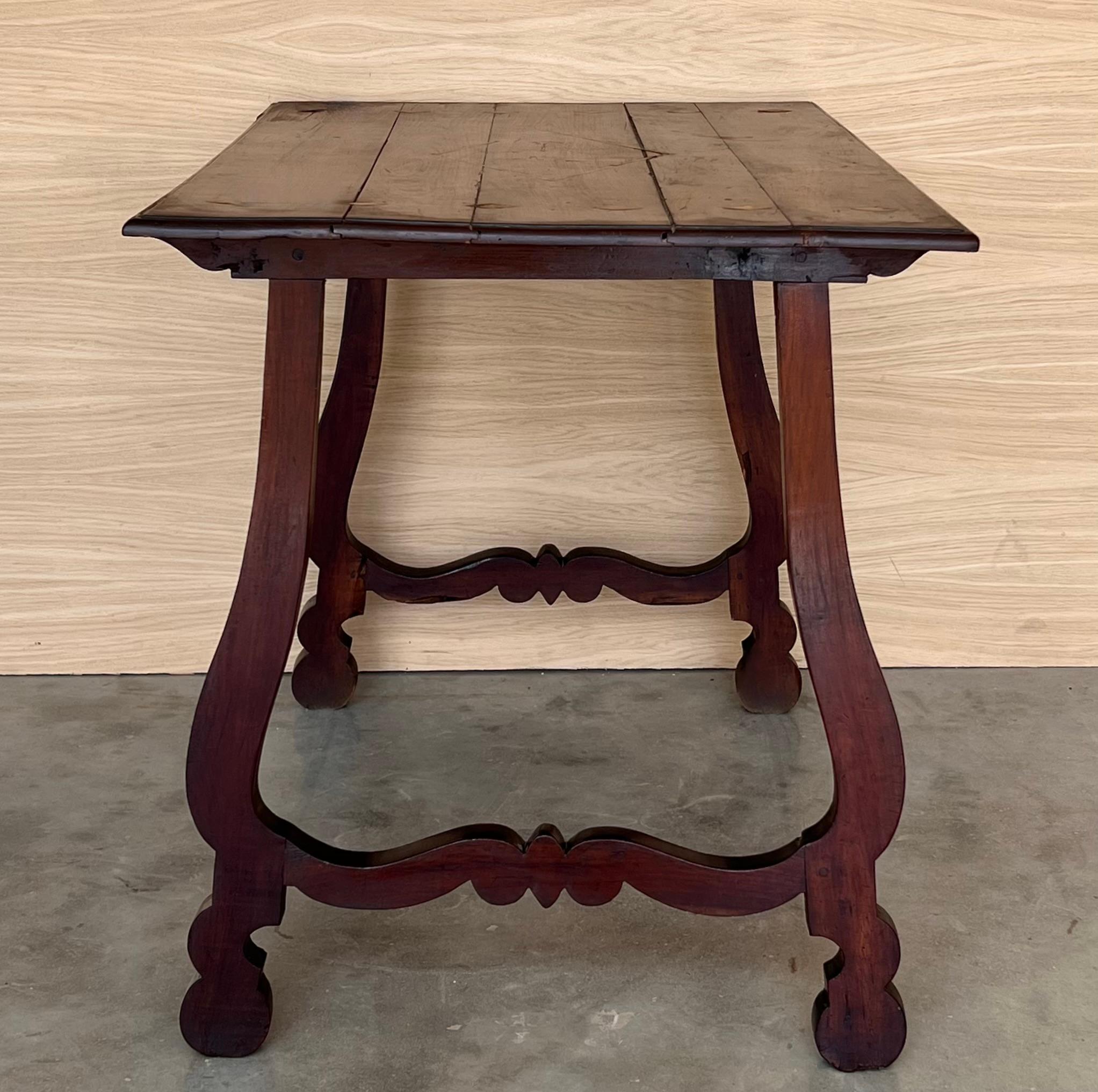 Side Table of Walnut with Carved Lyre Legs and Top, Spanish, 19th Century For Sale 3