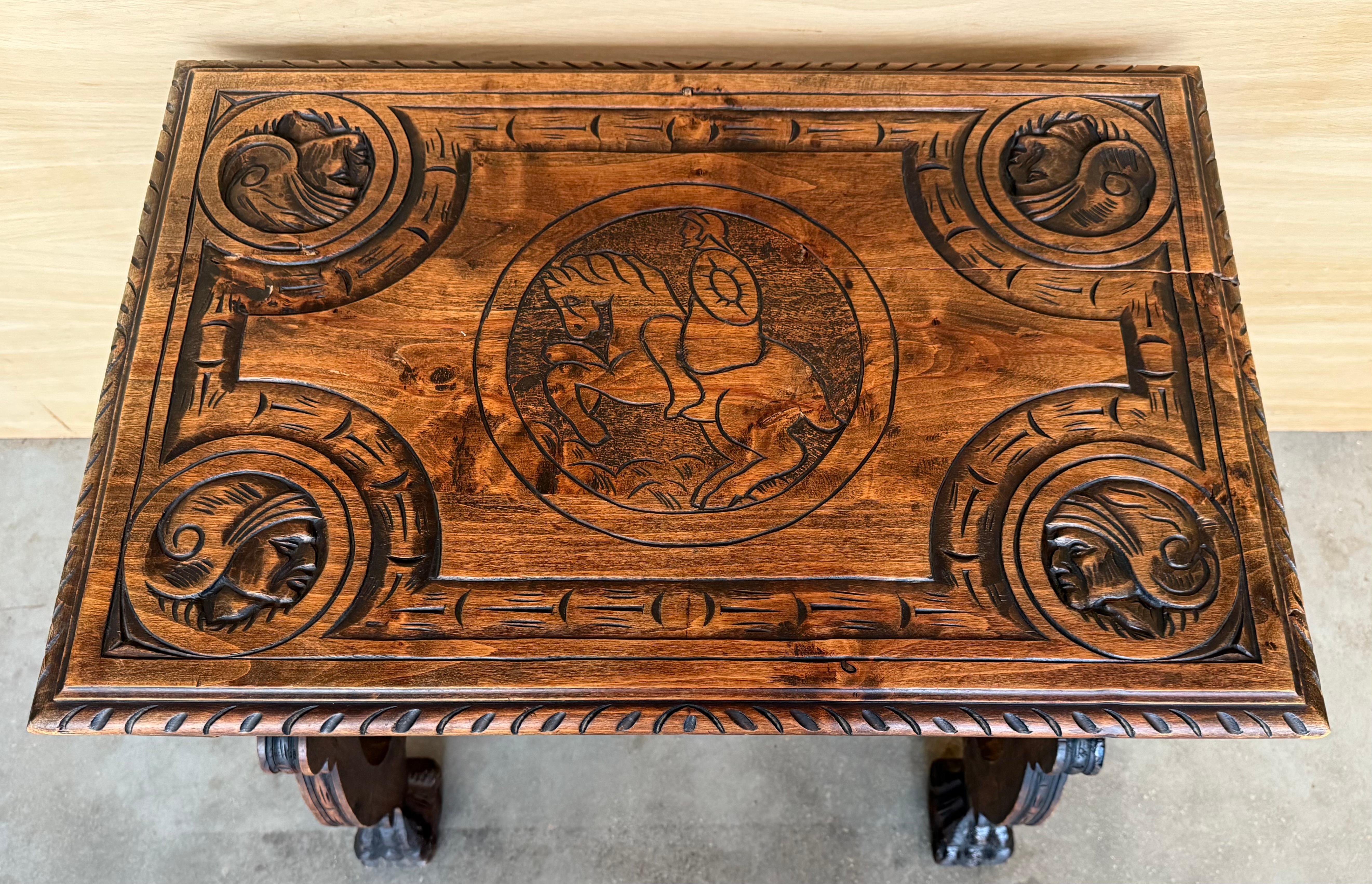 Side Table of Walnut with Carved Lyre Legs and Top, Spanish, 19th Century For Sale 5