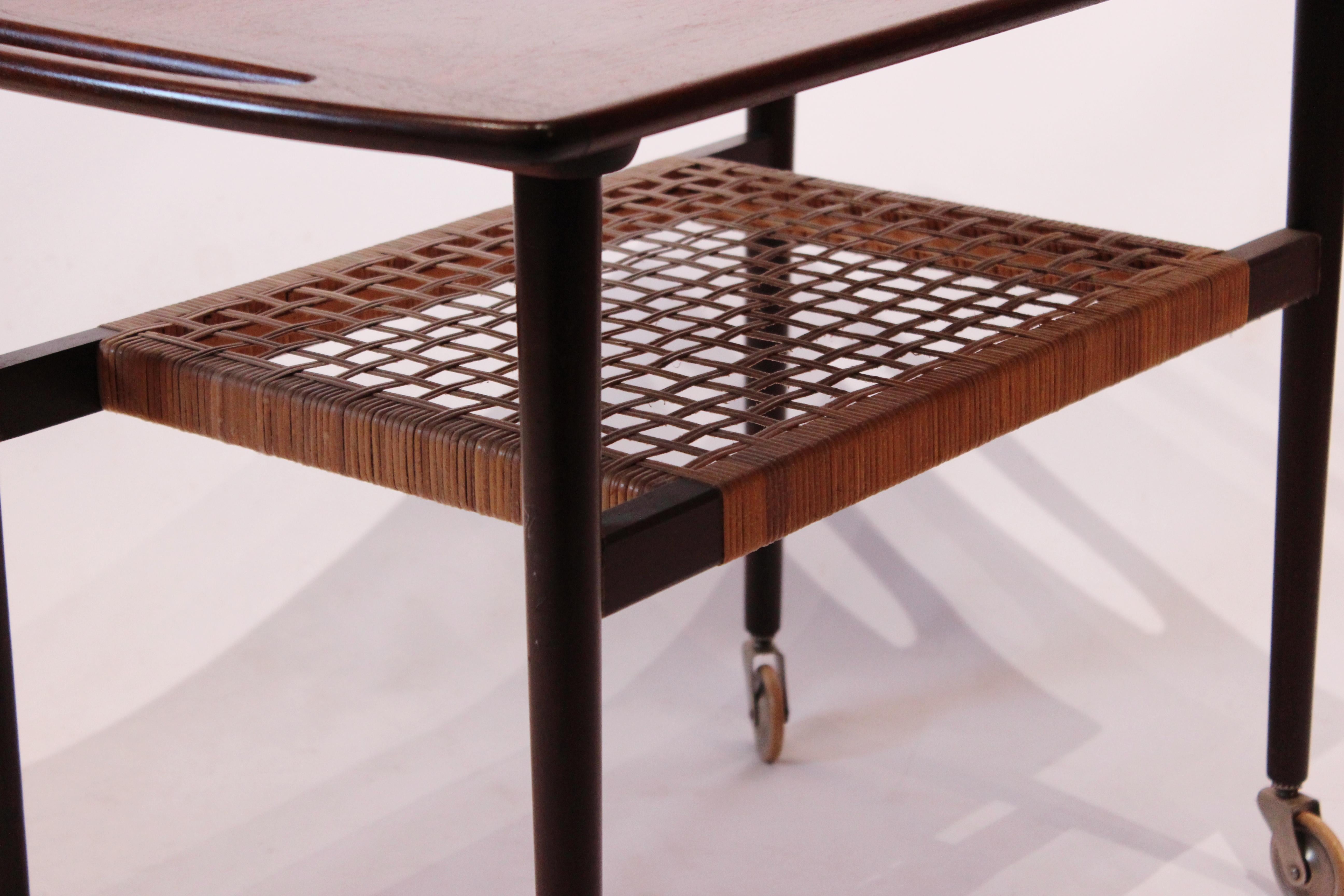 Papercord Side Table on Wheels in Rosewood, Danish Design, 1960s