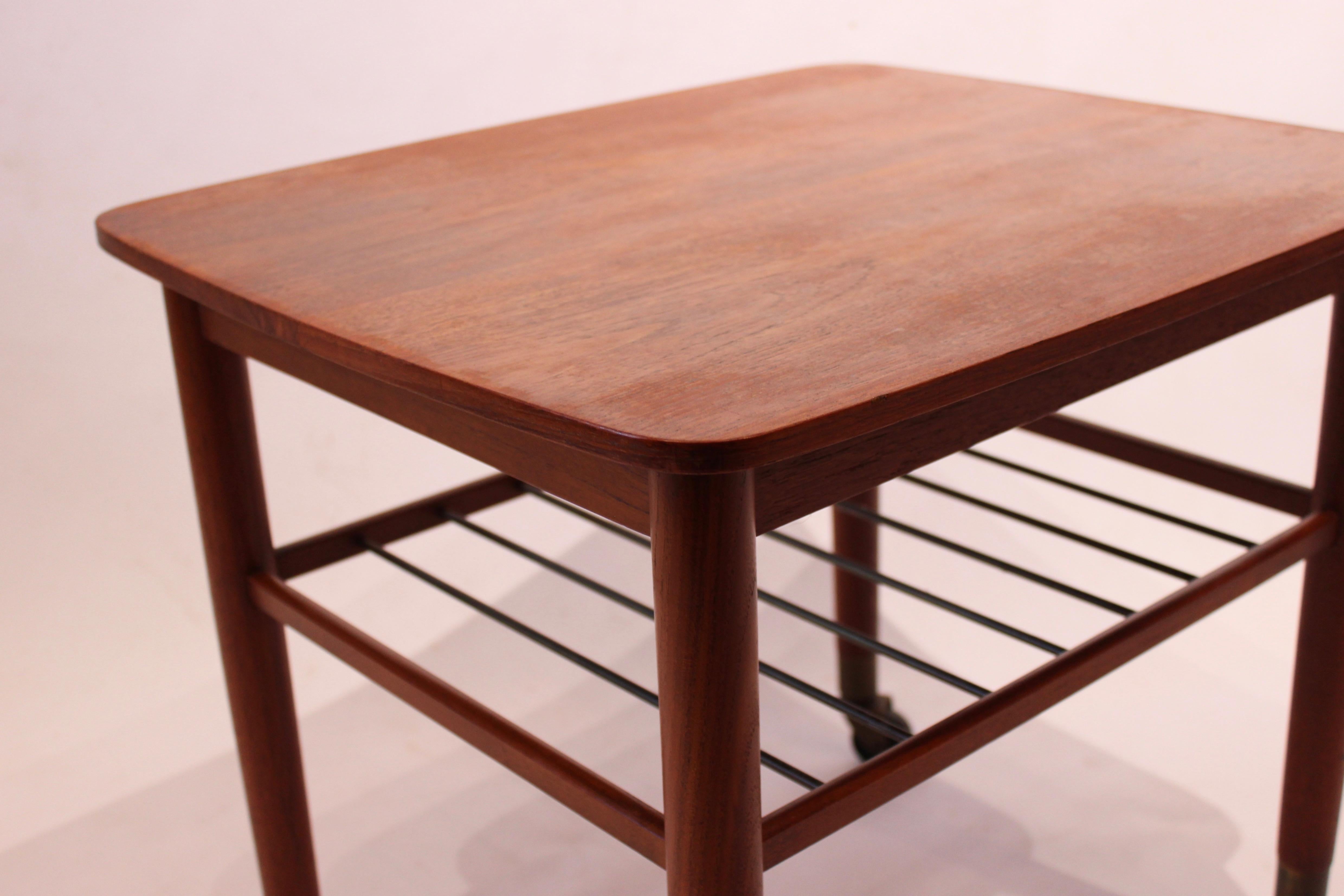 Mid-20th Century Side Table on Wheels with Shelf of Teak and of Danish Design from the 1960s