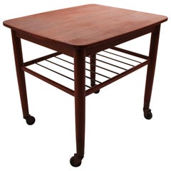 Side Table on Wheels with Shelf of Teak and of Danish Design from the 1960s