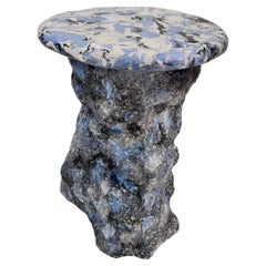 Side table. One-of-a-kind side table, hand crafted, blue & white organic form.