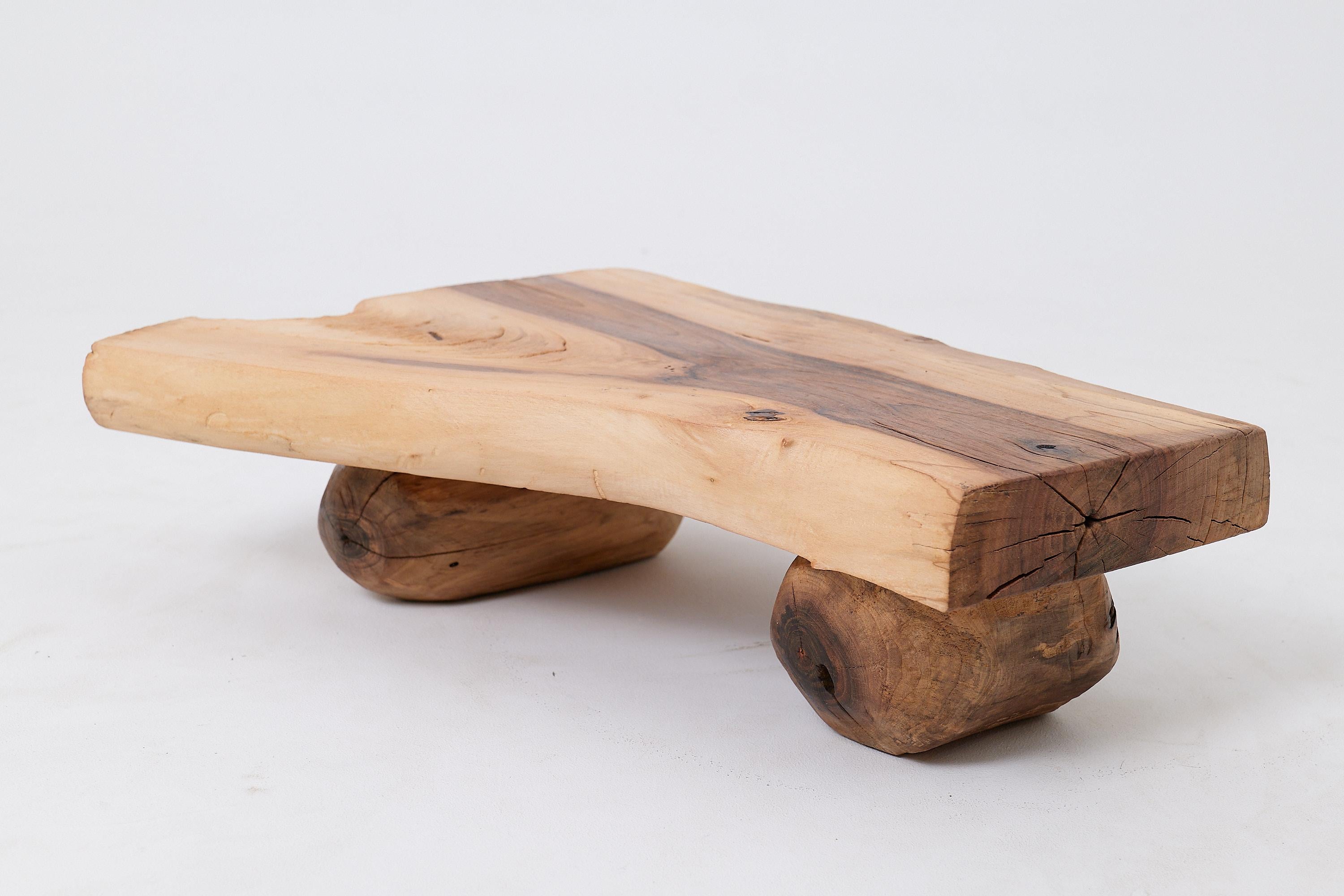 Carved Side Table, Organic, Live-Edge, Walnut, Rustic, Minimalist Handmade By Logniture For Sale