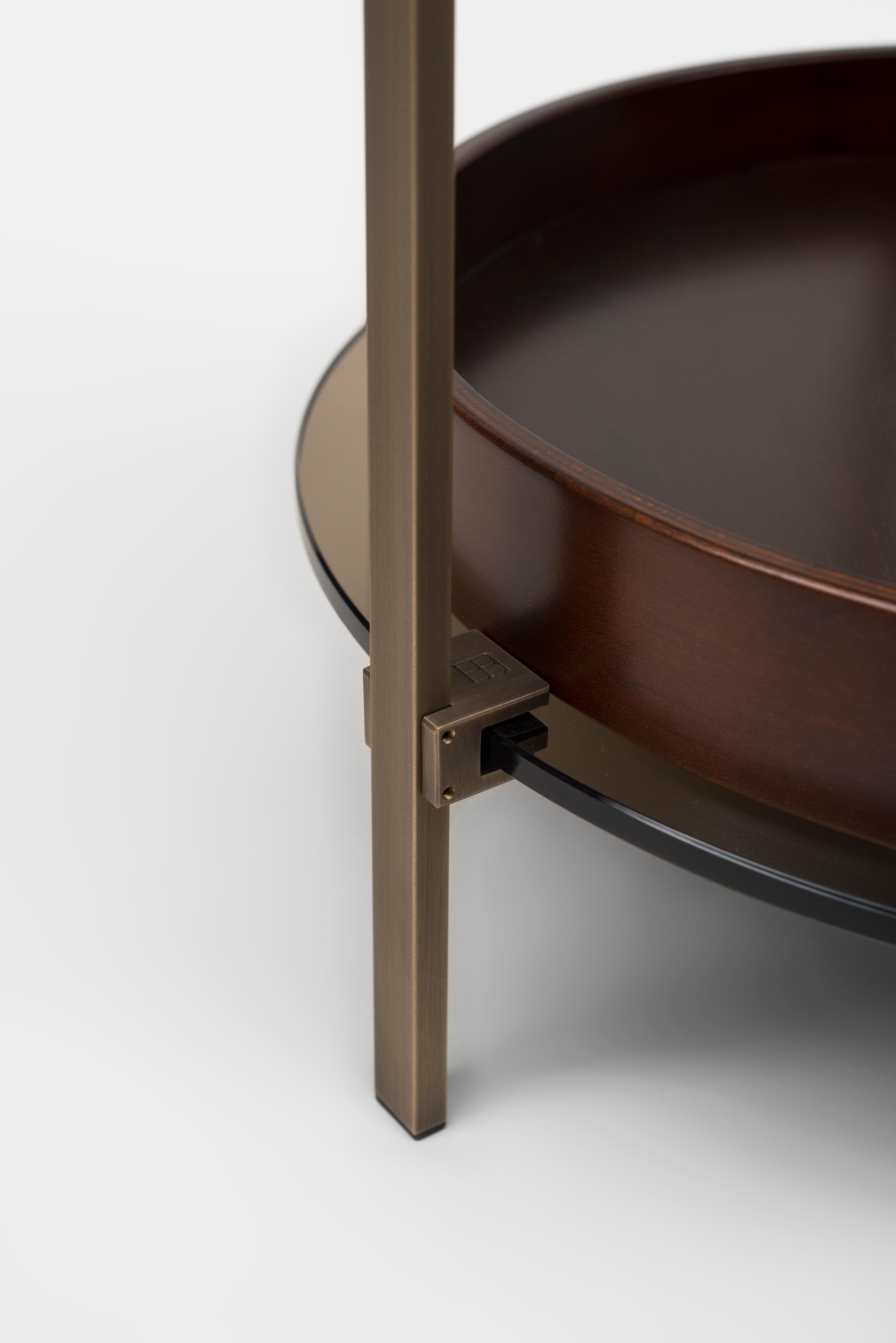 Dutch 21st Century Modern Patinated Brass glass Walnut Side Table bedside