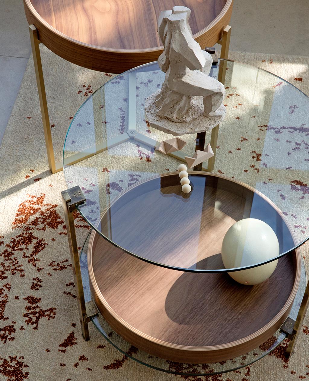 21st Century Modern Patinated Brass glass Walnut Side Table bedside 2