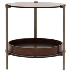 21st Century Modern Patinated Brass glass Walnut Side Table bedside