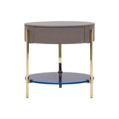 GHYCZY Side Table Pioneer T79L Brass Gloss, Blue Tinted Glass 