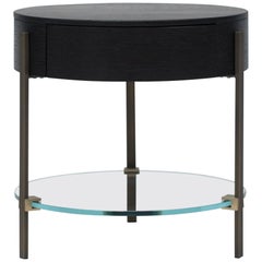 Mid-Century Modern Patinated Brass & Oakwood 'Alice' T79L Circular Side Table