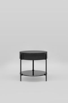 21st Century Modern Black Oakwood & Glass Alice T79L Side Table
