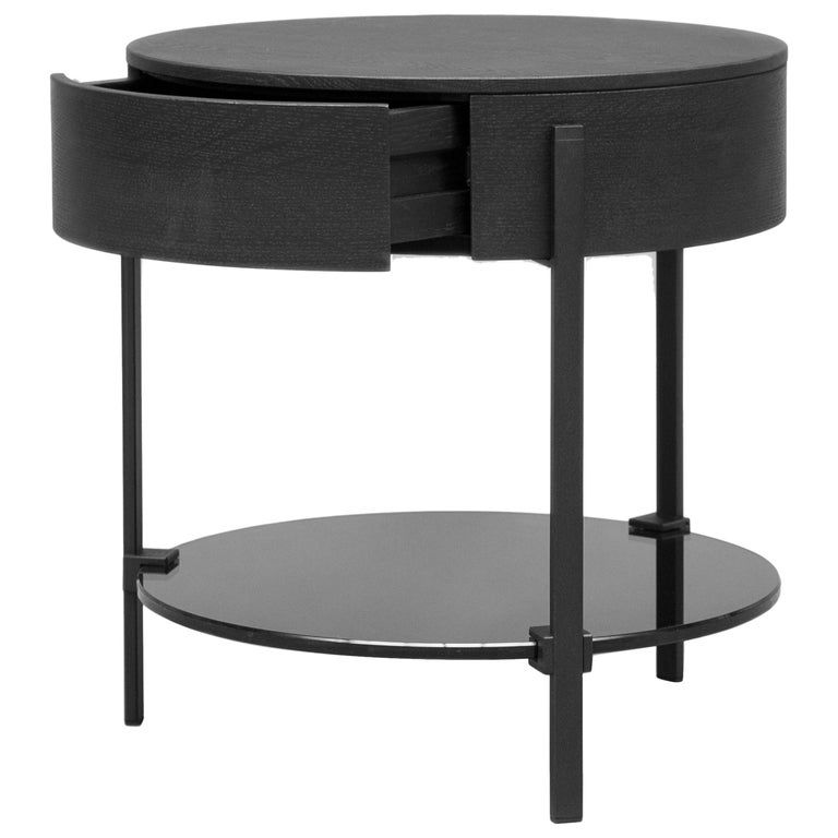 Glass Alice T79l Side Table, Round Accent Table With Drawer
