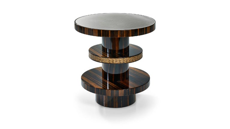 Other Side Table Polished Ebony Finish Decorative Insert in Mosaic Top in Vetrite For Sale