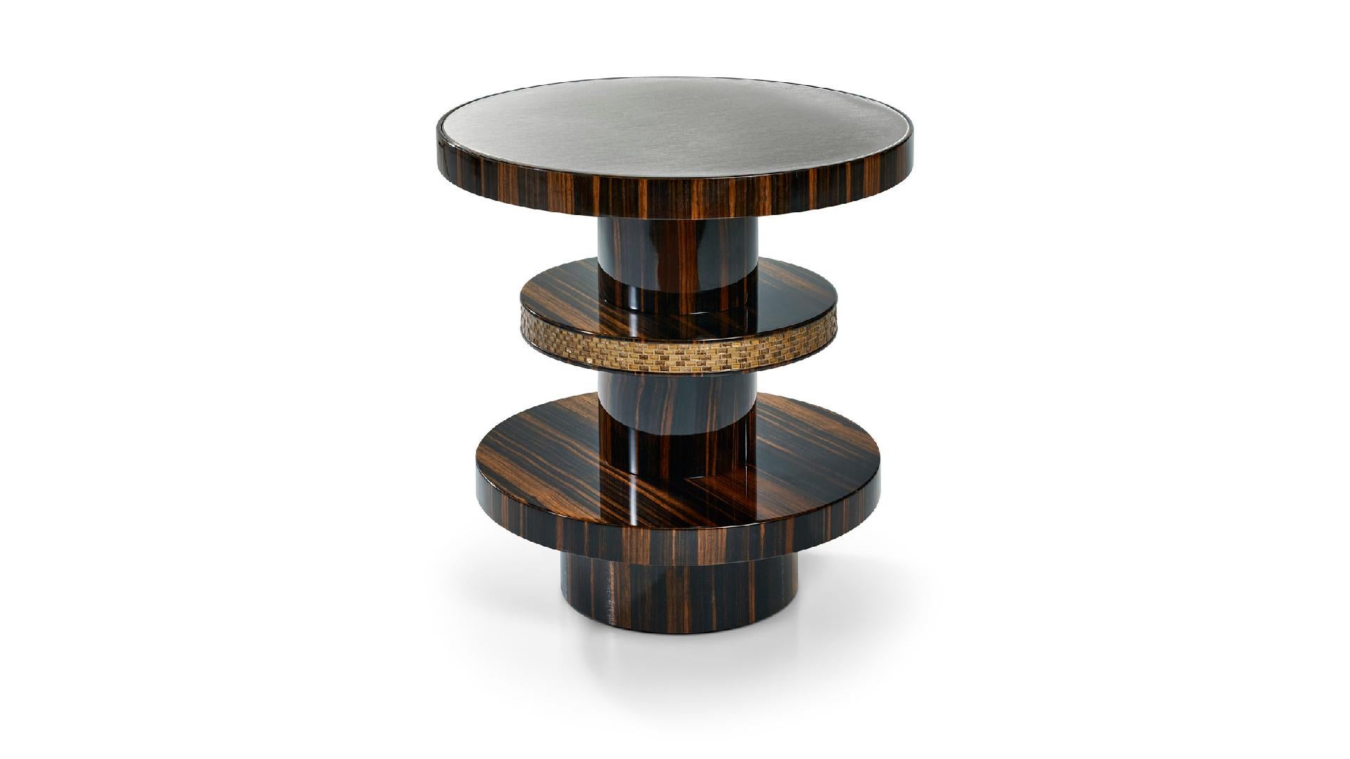 Other Side Table Polished Ebony Finish Decorative Insert in Mosaic Top in Vetrite