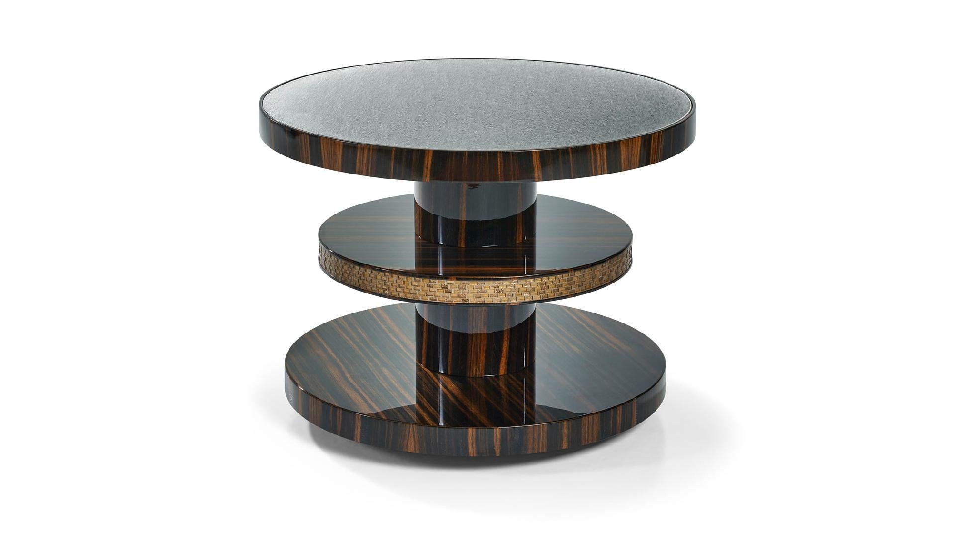 Other Side Table Polished Ebony Finish Decorative Insert in Mosaic Top in Vetrite For Sale