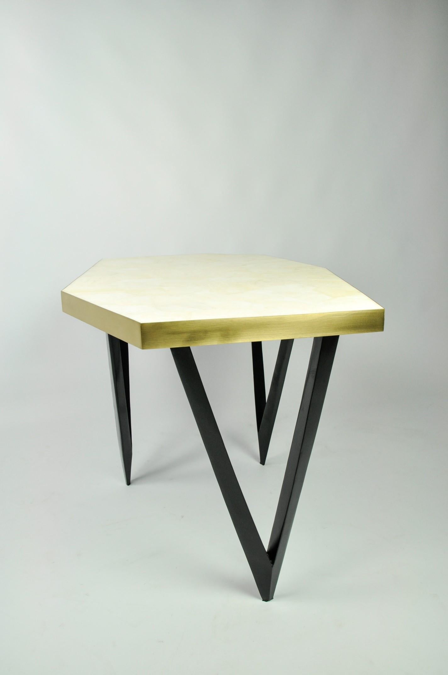 Futurist Side Table POLYGONE in Rock Crystal Marquetry by Ginger Brown For Sale