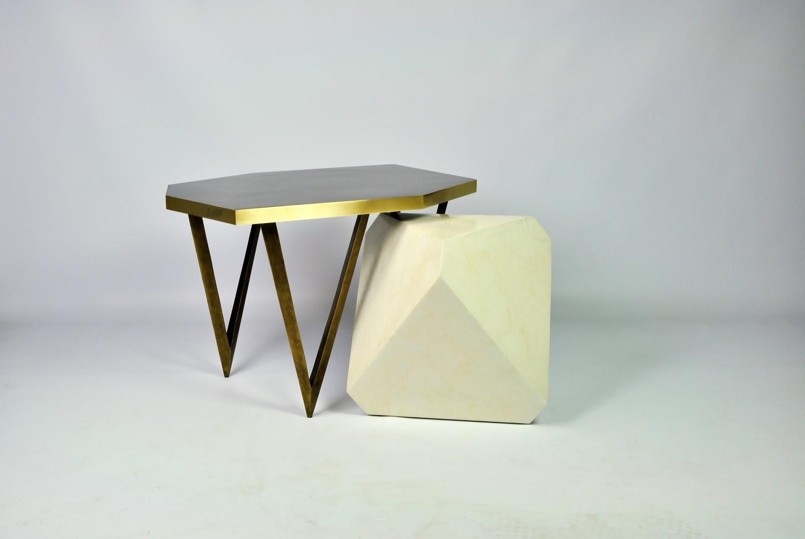 Hand-Crafted Side Table POLYGONE in Rock Crystal Marquetry by Ginger Brown For Sale
