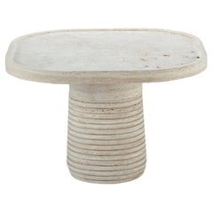Side Table Poppy in beige Travertine stone - Round Top 25" 