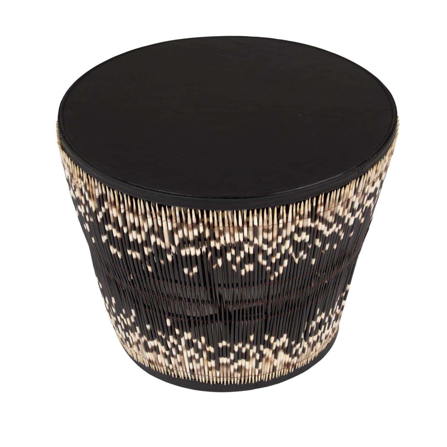 Leather Side Table-Porcupine Quill  For Sale