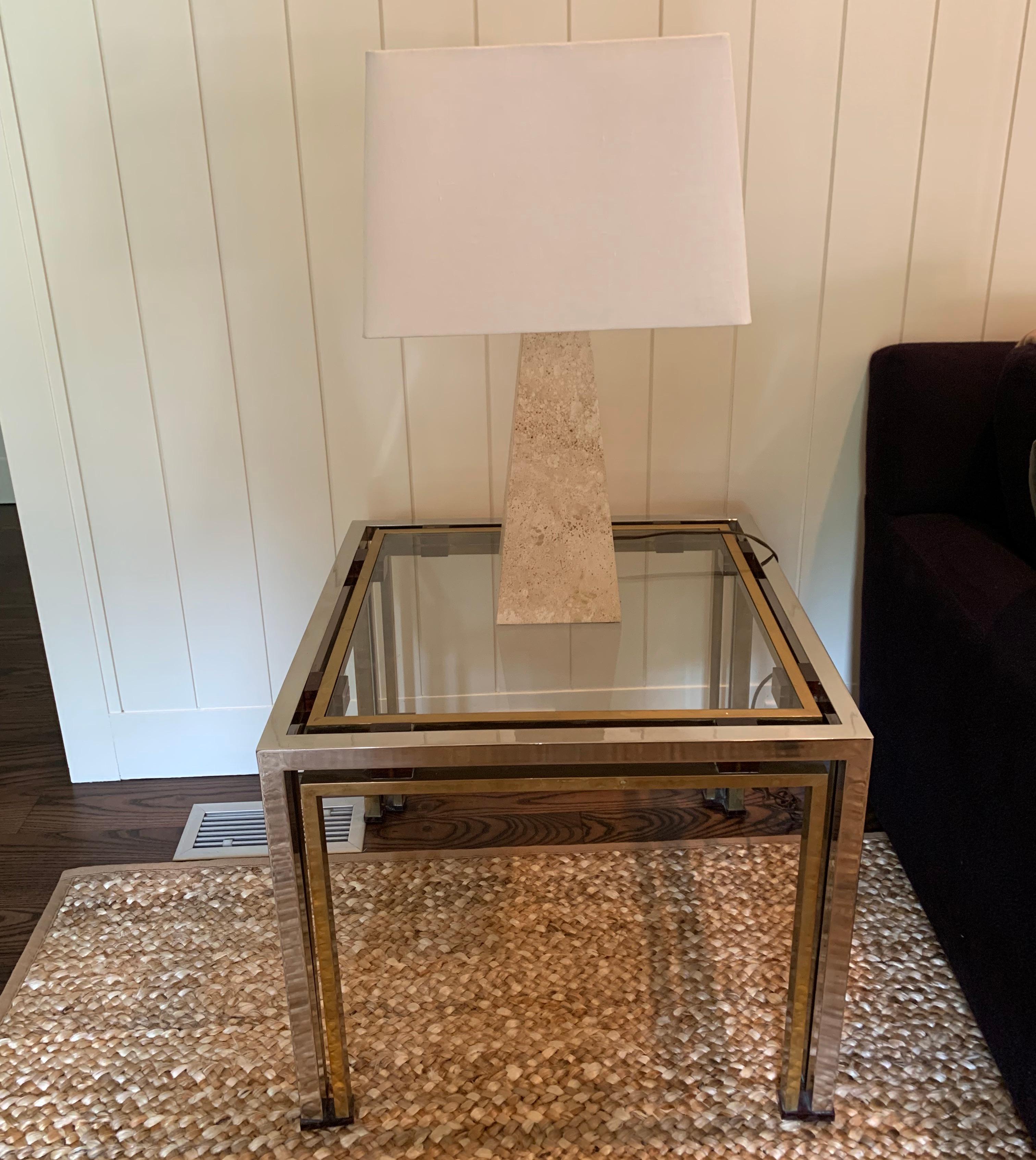 Side Table Romeo Rega in Chrome, Glass, Lucite and Brass 1
