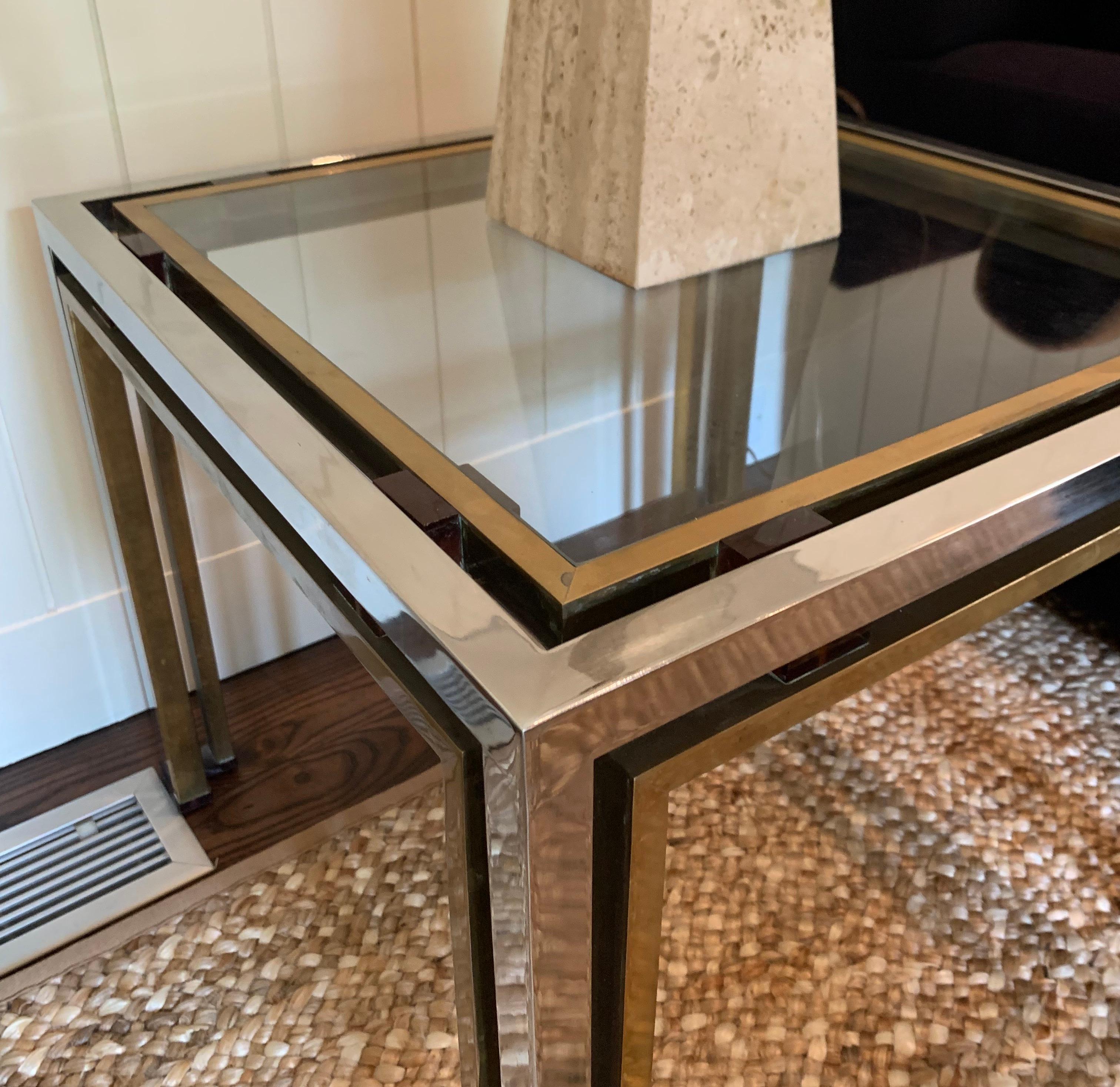 Side Table Romeo Rega in Chrome, Glass, Lucite and Brass 2