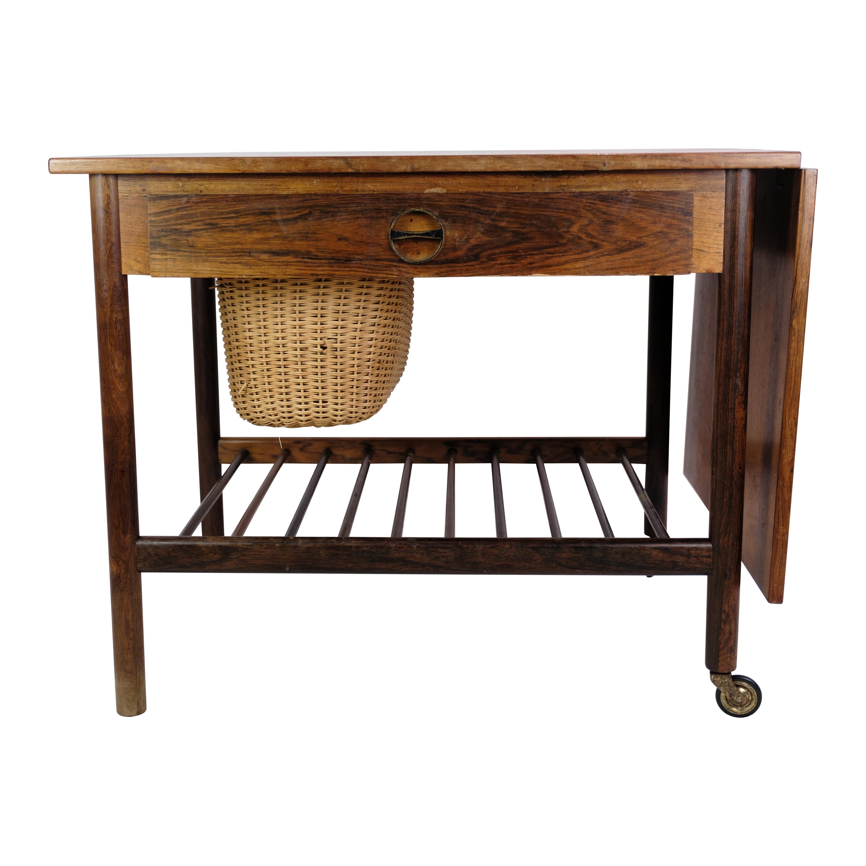 Side Table, Rosewood, Wicker Basket, Danish Design, 1960