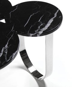Side or End Table Organic Shape Black Marquina Marble Mirror Steel Collectible