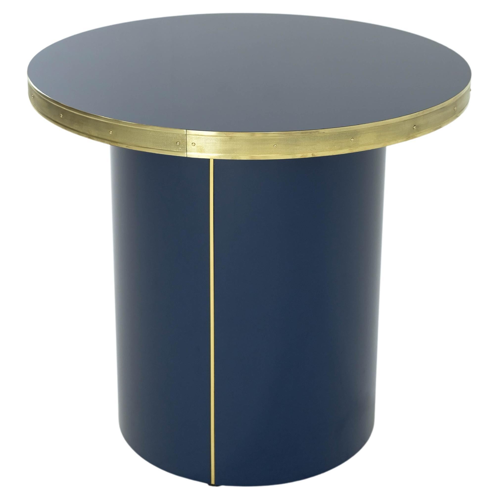 Side Table Round Pedestal High Gloss Circle Top Brass Tape Custom Color Medium For Sale