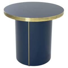 Side Table Round Pedestal High Gloss Circle Top Brass Tape Custom Color Medium