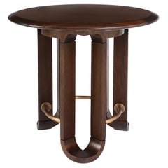 Table d'appoint, ronde, en noyer avec détails en métal plaqué antique