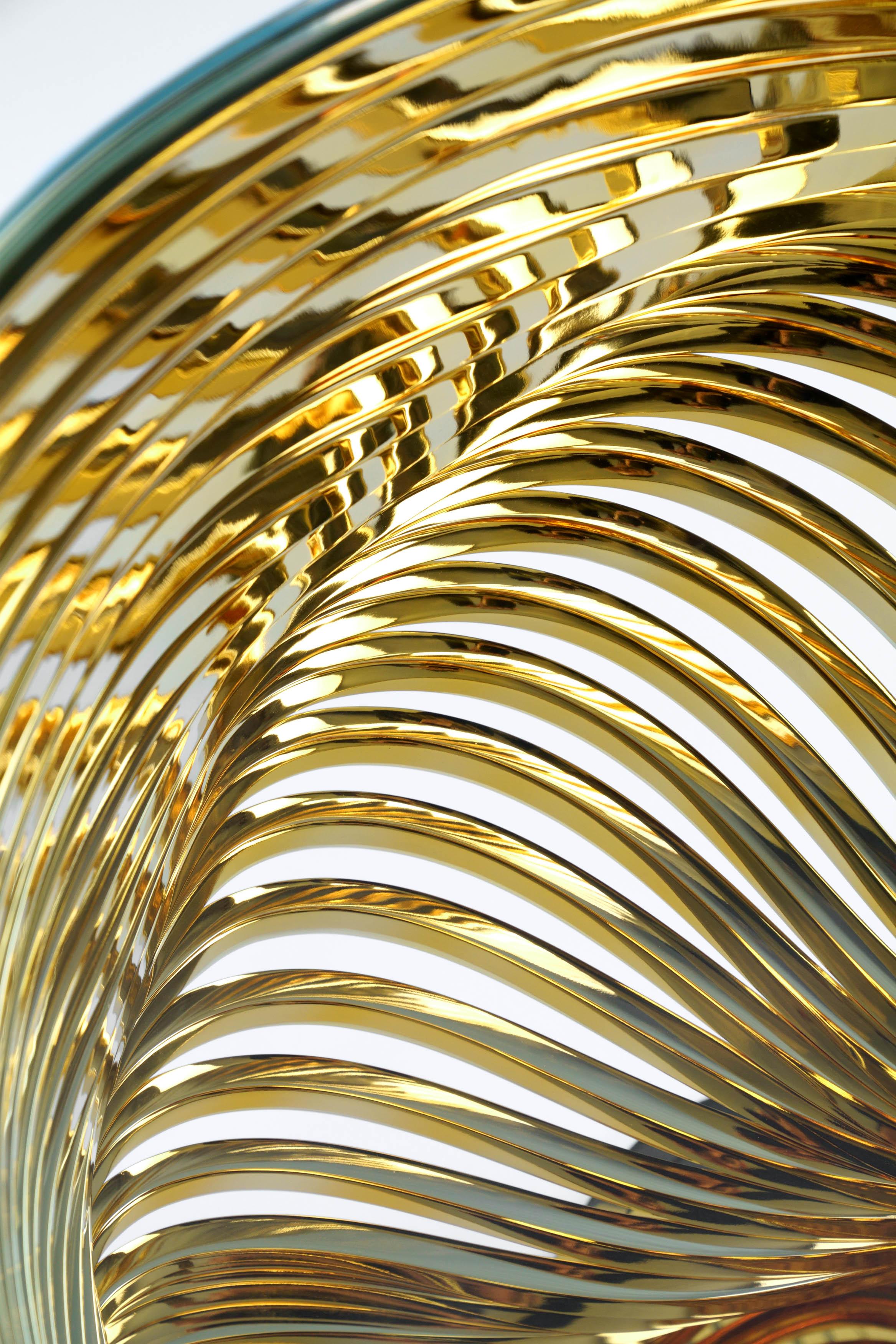 Beistelltisch Skulptur Vergoldeter Spiegel Edelstahl Kristallglasplatte Italien im Angebot 2