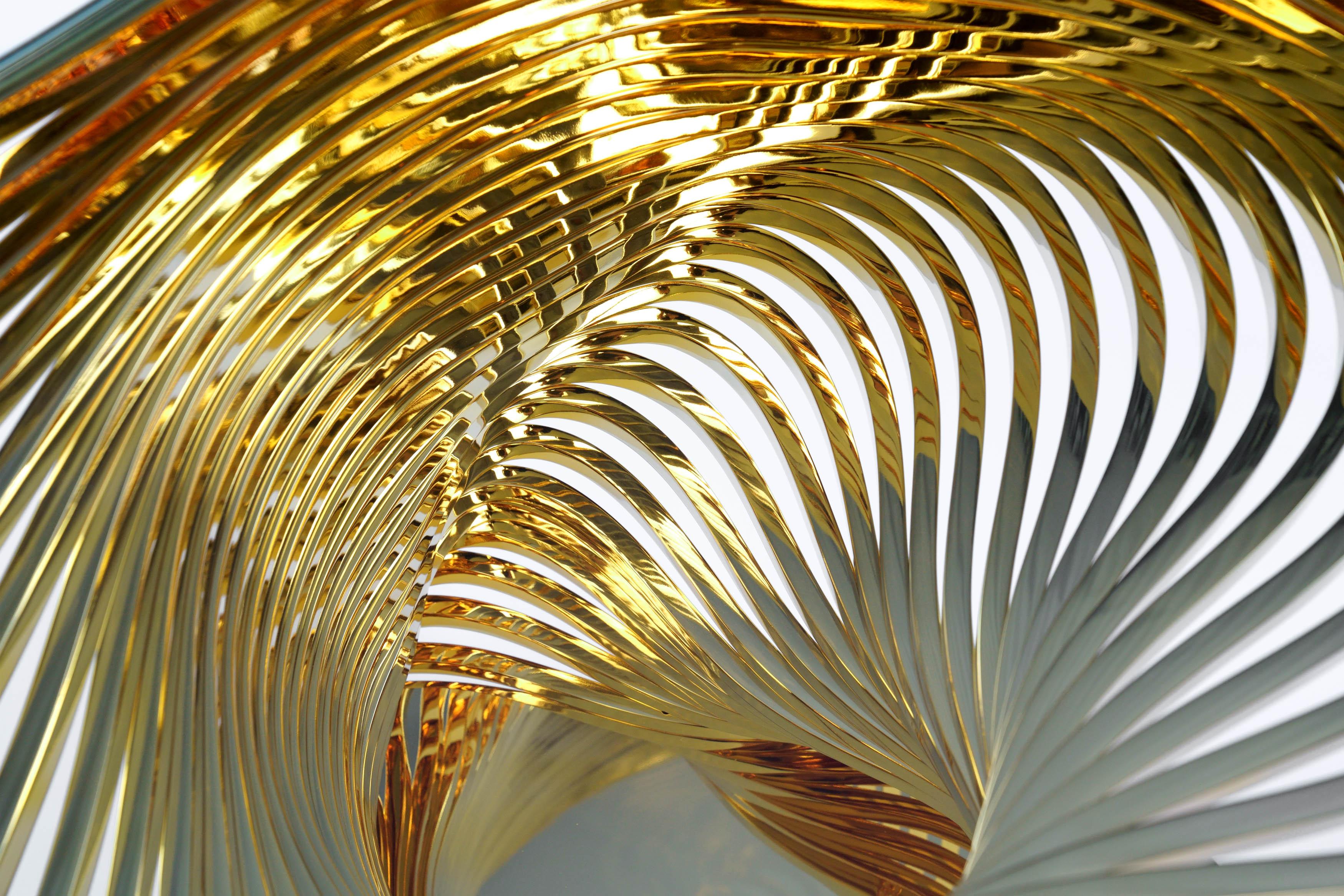 Beistelltisch Skulptur Vergoldeter Spiegel Edelstahl Kristallglasplatte Italien im Angebot 4