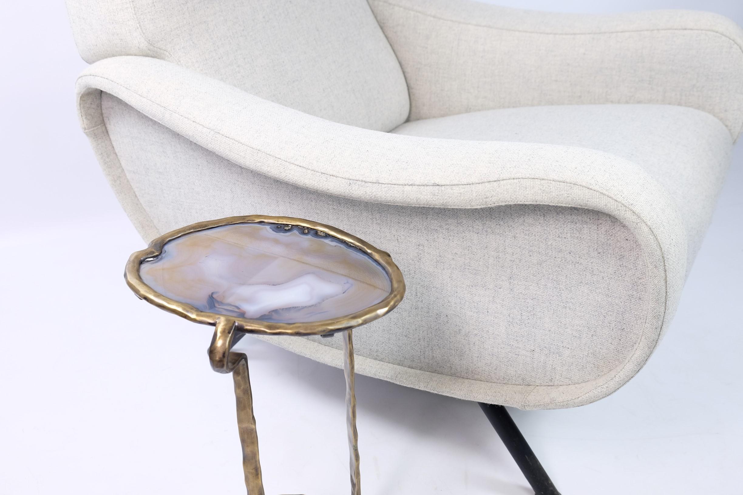 French Side Table Serpent in Brass and Agate by Ginger Brown