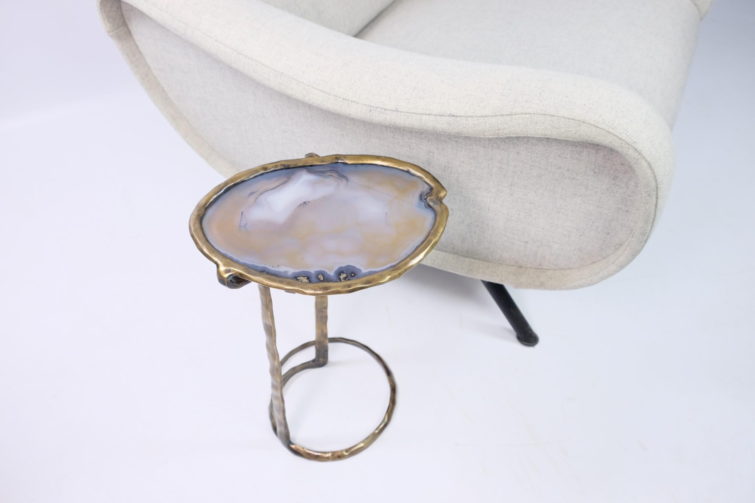 Cast Side Table Serpent in Brass and Agate by Ginger Brown