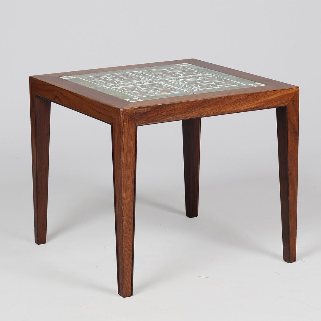 Hardwood Side Table Severin Hansen For Haslev Møbelsnedkeri With Royal Copenhagen Tiles For Sale