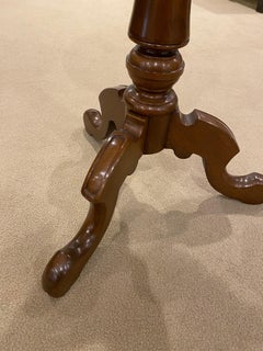 Side Table, Single Pedestal with Antique Base, Walnut Wood