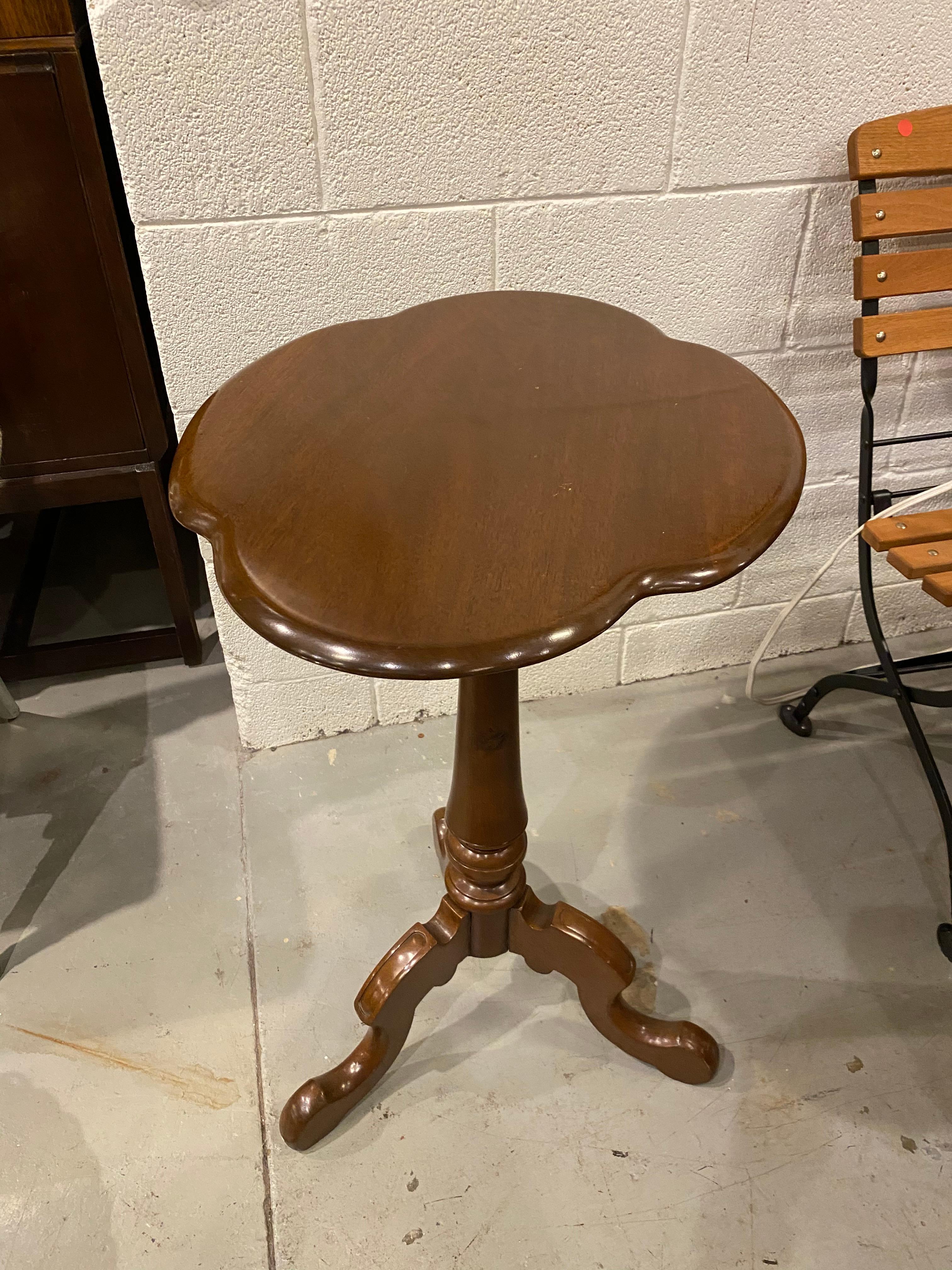 Gothic Revival Side Table, Single Pedestal with Antique Base, Walnut Wood For Sale