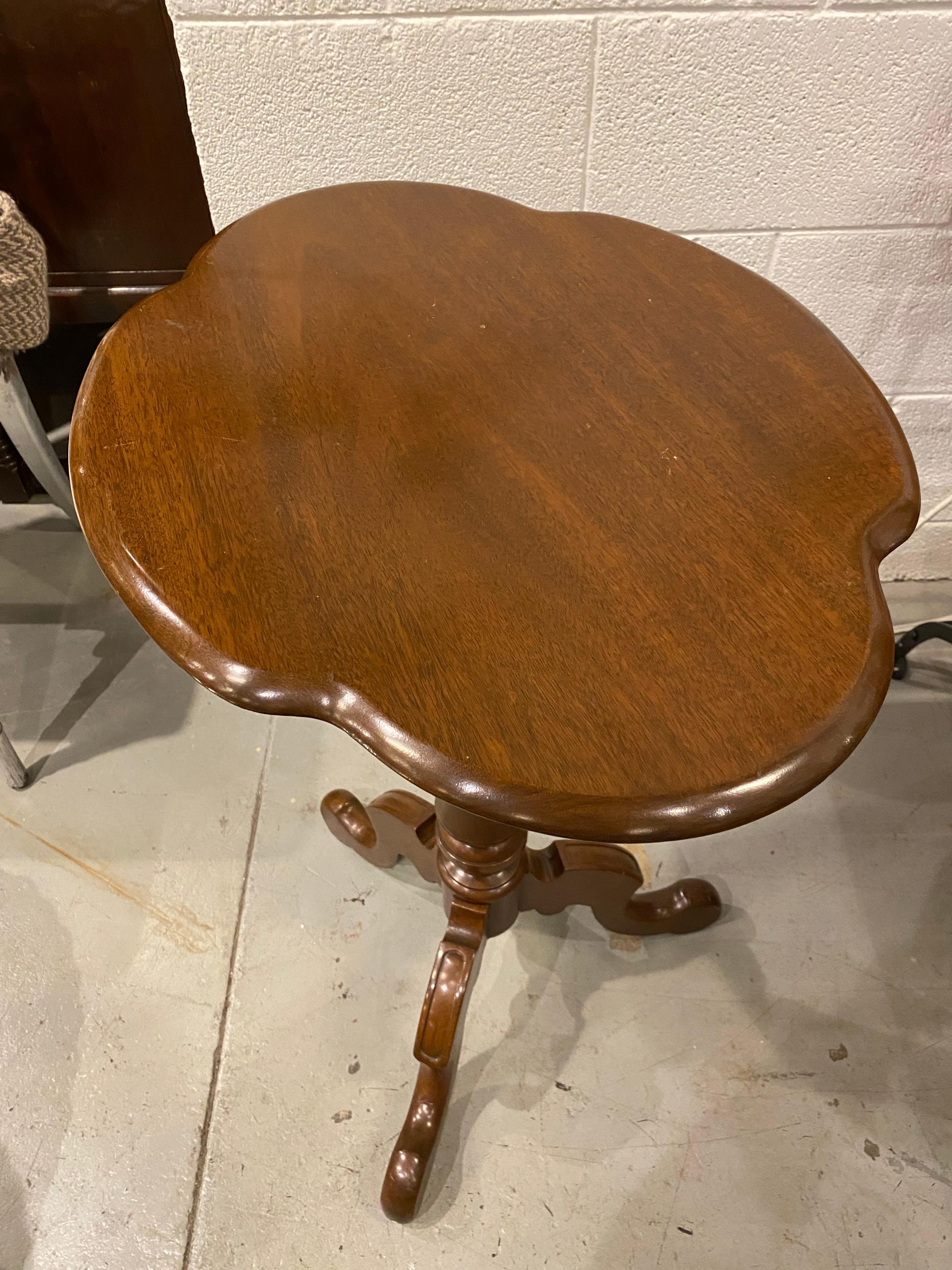 Canadian Side Table, Single Pedestal with Antique Base, Walnut Wood For Sale