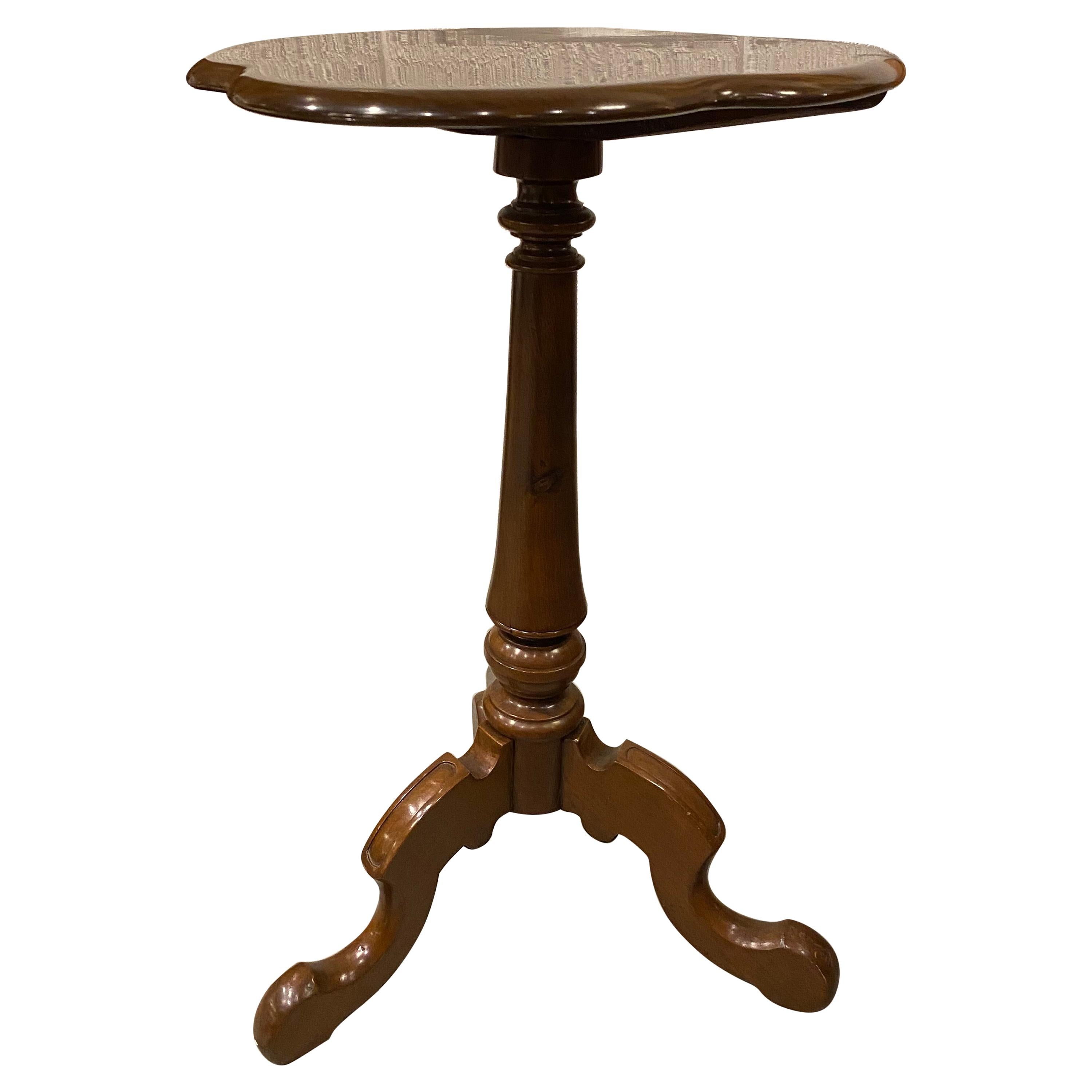 Side Table, Single Pedestal with Antique Base, Walnut Wood For Sale
