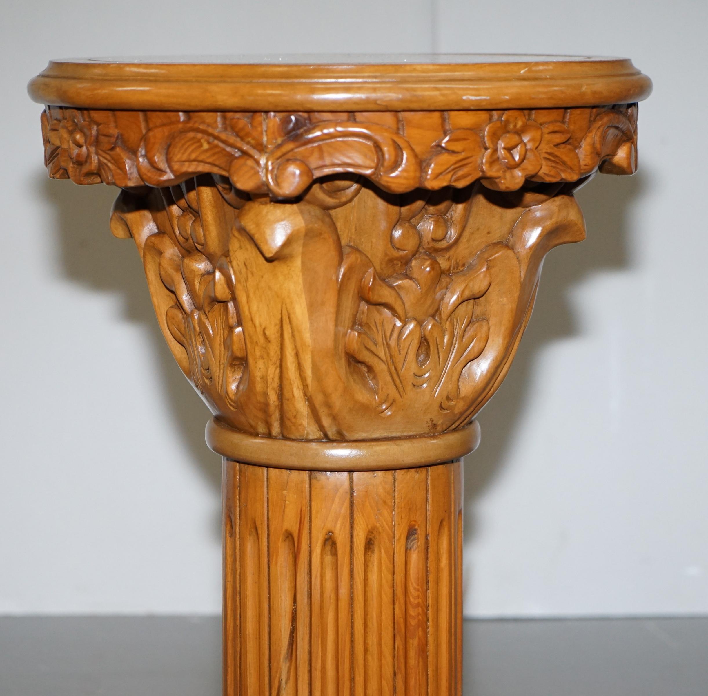 20th Century Side Table Sized Corithian Pillar Jardiniere in Hardwood with Italian Marble Top