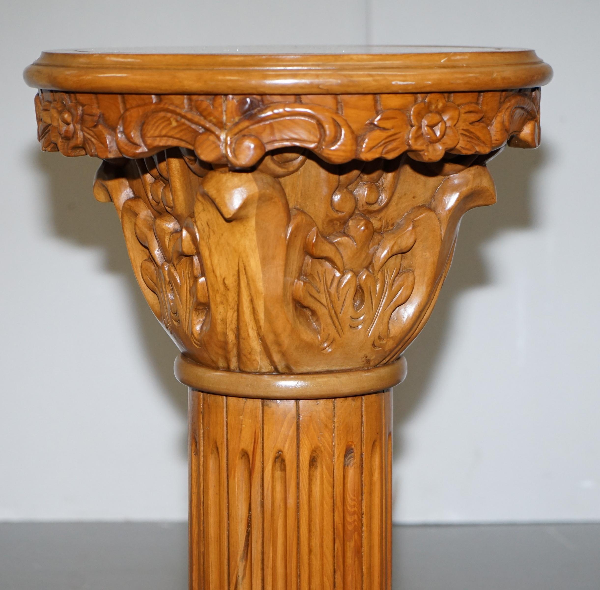 Side Table Sized Corithian Pillar Jardiniere in Hardwood with Italian Marble Top In Good Condition In West Sussex, Pulborough