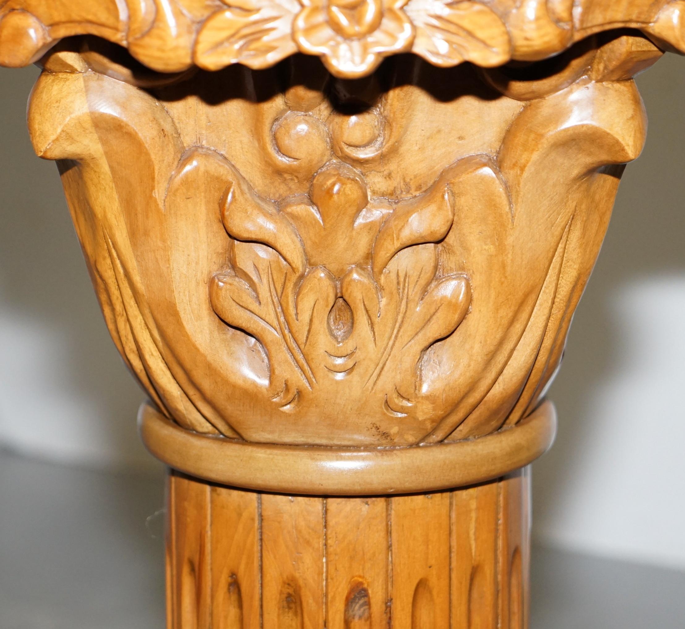 Side Table Sized Corithian Pillar Jardiniere in Hardwood with Italian Marble Top 2