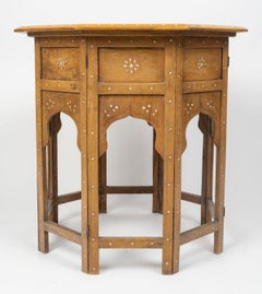 Side Table, Small Table Made of Light-Colored Fruitwood, Orientalist Style.