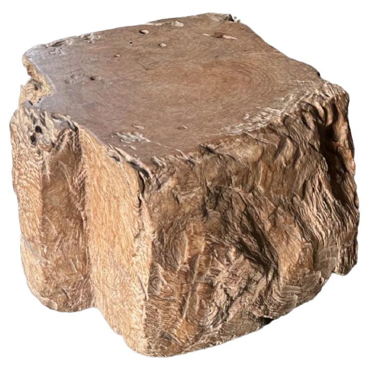Mesa Auxiliar Madera Maciza de Teka Burl Acabado Natural Moderno Orgánico